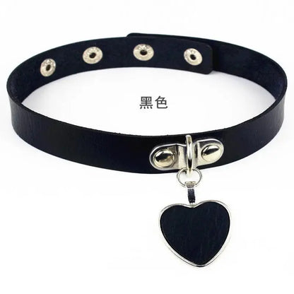 New Sexy Harajuku PU Leather Chain Heart Pendant Necklaces Women Men Punk Neck Gothic Black Pink Choker Necklace Cool Collar - SS69