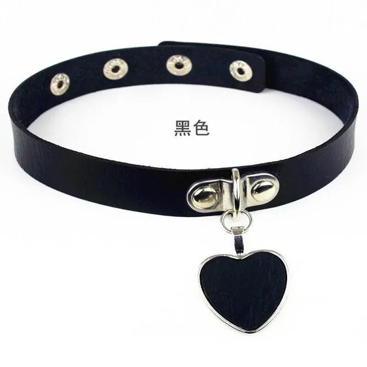 New Sexy Harajuku PU Leather Chain Heart Pendant Necklaces Women Men Punk Neck Gothic Black Pink Choker Necklace Cool Collar - SS69