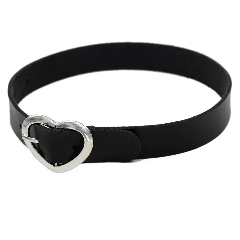 New Sexy Harajuku PU Leather Chain Heart Pendant Necklaces Women Men Punk Neck Gothic Black Pink Choker Necklace Cool Collar - SS69