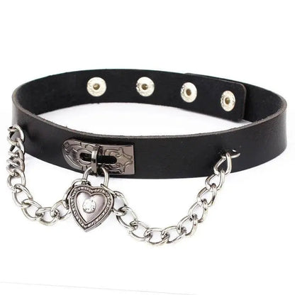 New Sexy Harajuku PU Leather Chain Heart Pendant Necklaces Women Men Punk Neck Gothic Black Pink Choker Necklace Cool Collar - SS69
