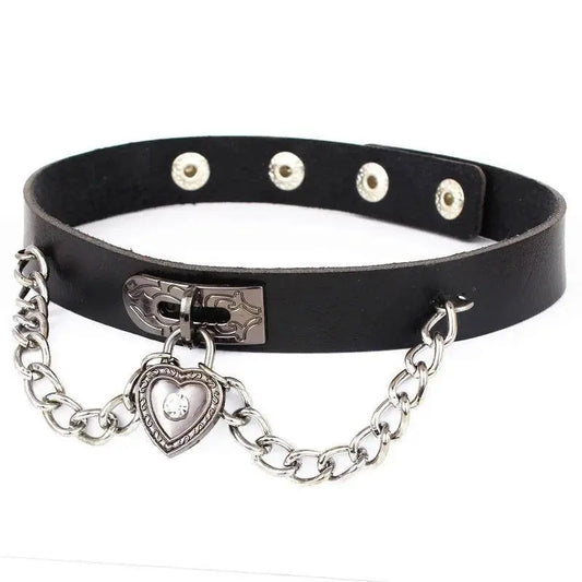 New Sexy Harajuku PU Leather Chain Heart Pendant Necklaces Women Men Punk Neck Gothic Black Pink Choker Necklace Cool Collar - SS69