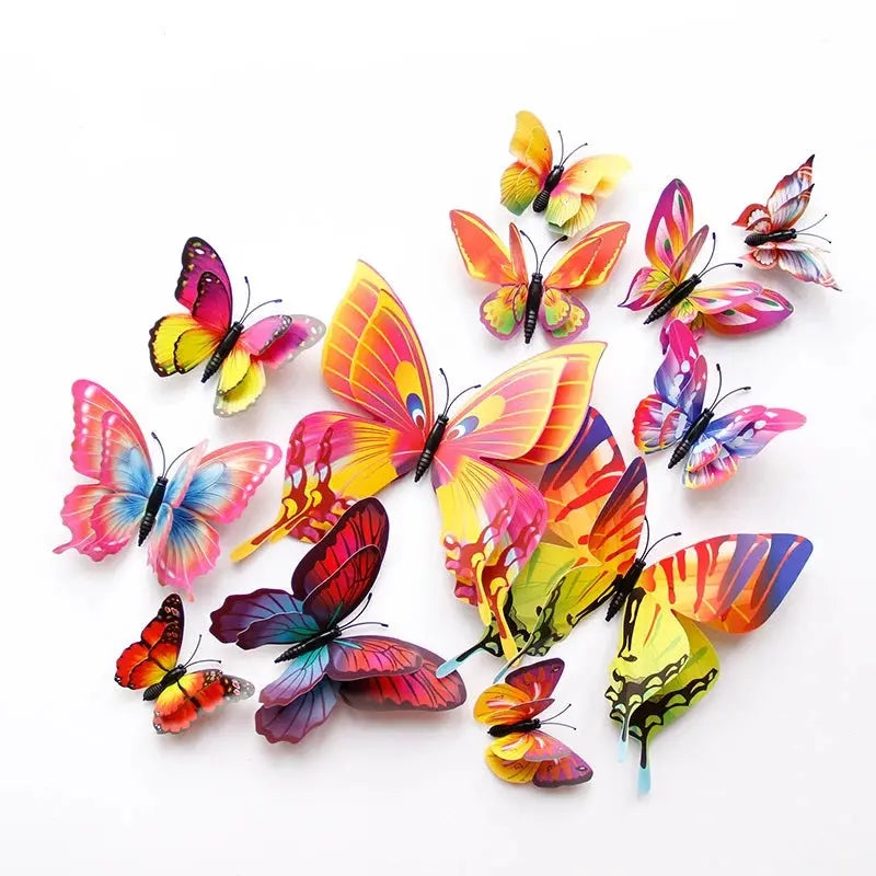 New Style 12Pcs Double Layer 3D Butterfly Wall Stickers Home Room Decor Butterflies For Wedding Decoration Magnet Fridge Decals SS69