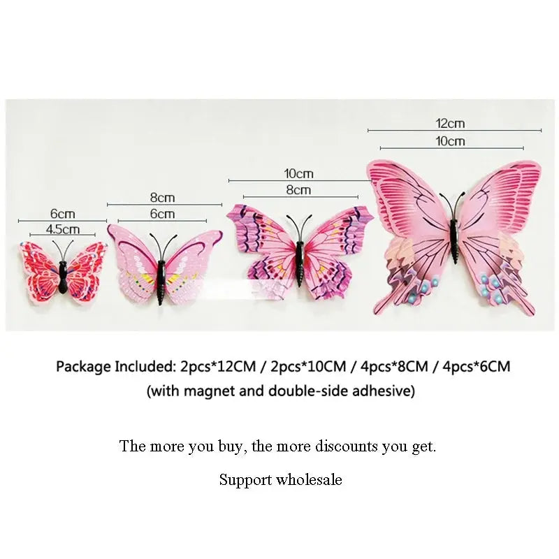 New Style 12Pcs Double Layer 3D Butterfly Wall Stickers Home Room Decor Butterflies For Wedding Decoration Magnet Fridge Decals SS69