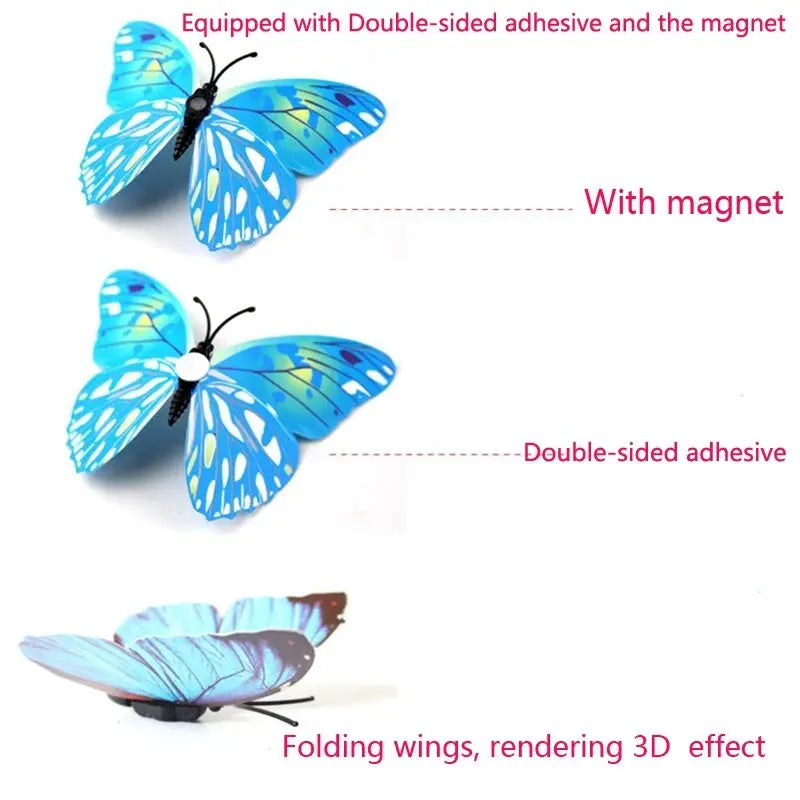 New Style 12Pcs Double Layer 3D Butterfly Wall Stickers Home Room Decor Butterflies For Wedding Decoration Magnet Fridge Decals SS69