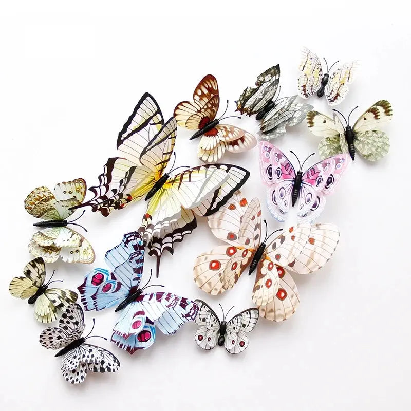 New Style 12Pcs Double Layer 3D Butterfly Wall Stickers Home Room Decor Butterflies For Wedding Decoration Magnet Fridge Decals SS69