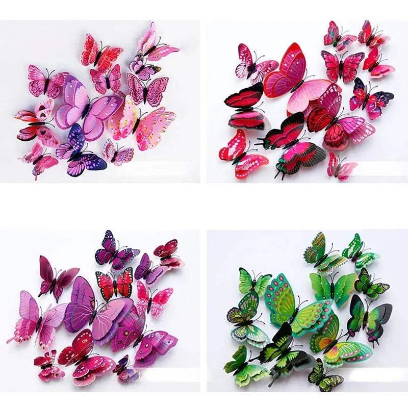 New Style 12Pcs Double Layer 3D Butterfly Wall Stickers Home Room Decor Butterflies For Wedding Decoration Magnet Fridge Decals SS69
