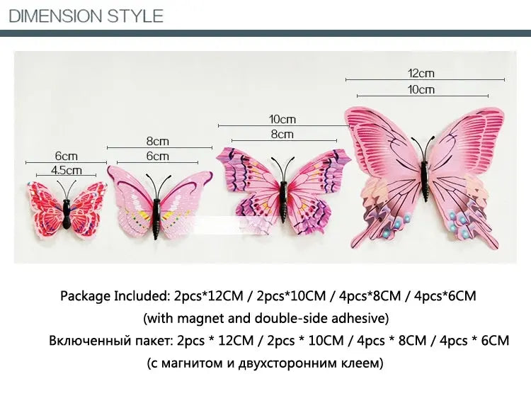 New Style 12Pcs Double Layer 3D Butterfly Wall Stickers Home Room Decor Butterflies For Wedding Decoration Magnet Fridge Decals SS69