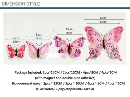 New Style 12Pcs Double Layer 3D Butterfly Wall Stickers Home Room Decor Butterflies For Wedding Decoration Magnet Fridge Decals SS69