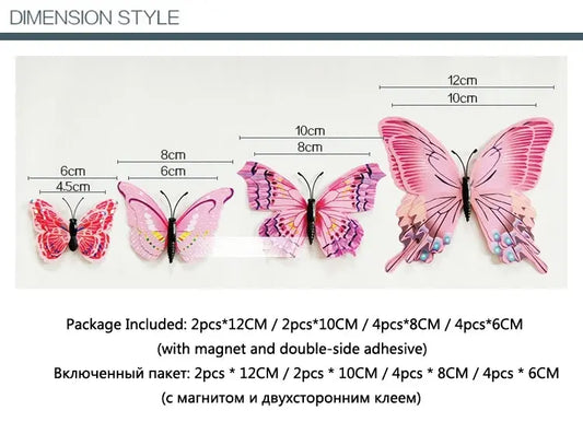 New Style 12Pcs Double Layer 3D Butterfly Wall Stickers Home Room Decor Butterflies For Wedding Decoration Magnet Fridge Decals SS69
