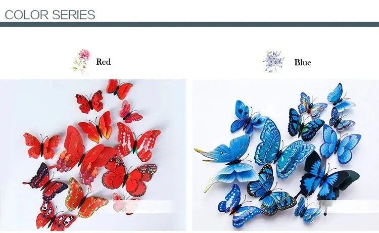 New Style 12Pcs Double Layer 3D Butterfly Wall Stickers Home Room Decor Butterflies For Wedding Decoration Magnet Fridge Decals SS69