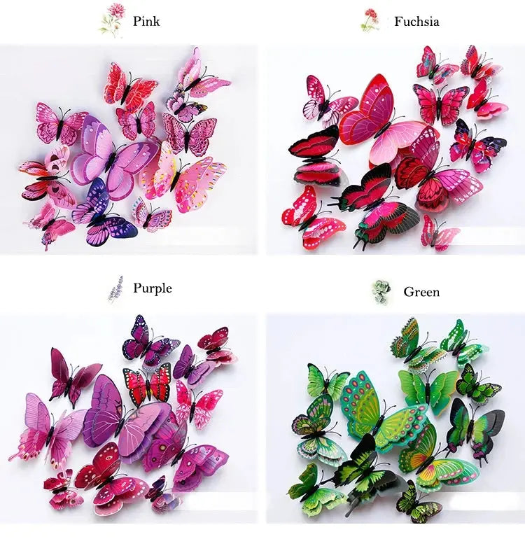 New Style 12Pcs Double Layer 3D Butterfly Wall Stickers Home Room Decor Butterflies For Wedding Decoration Magnet Fridge Decals SS69
