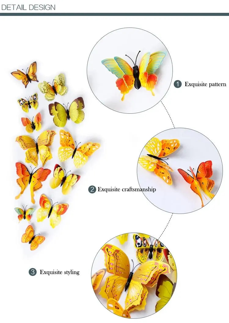 New Style 12Pcs Double Layer 3D Butterfly Wall Stickers Home Room Decor Butterflies For Wedding Decoration Magnet Fridge Decals SS69