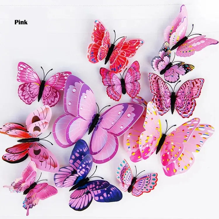 New Style 12Pcs Double Layer 3D Butterfly Wall Stickers Home Room Decor Butterflies For Wedding Decoration Magnet Fridge Decals SS69