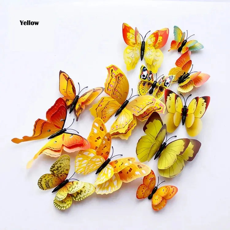 New Style 12Pcs Double Layer 3D Butterfly Wall Stickers Home Room Decor Butterflies For Wedding Decoration Magnet Fridge Decals SS69