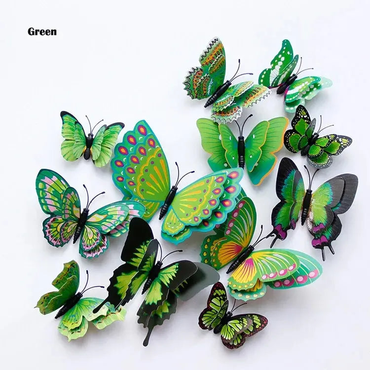 New Style 12Pcs Double Layer 3D Butterfly Wall Stickers Home Room Decor Butterflies For Wedding Decoration Magnet Fridge Decals SS69