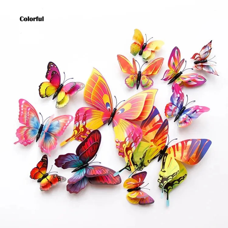 New Style 12Pcs Double Layer 3D Butterfly Wall Stickers Home Room Decor Butterflies For Wedding Decoration Magnet Fridge Decals SS69