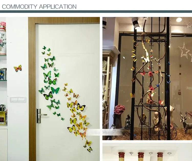 New Style 12Pcs Double Layer 3D Butterfly Wall Stickers Home Room Decor Butterflies For Wedding Decoration Magnet Fridge Decals SS69
