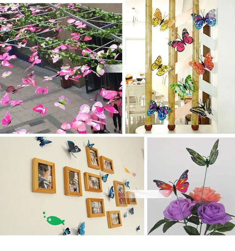 New Style 12Pcs Double Layer 3D Butterfly Wall Stickers Home Room Decor Butterflies For Wedding Decoration Magnet Fridge Decals SS69
