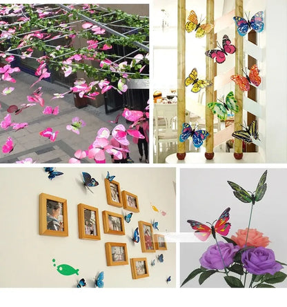 New Style 12Pcs Double Layer 3D Butterfly Wall Stickers Home Room Decor Butterflies For Wedding Decoration Magnet Fridge Decals SS69