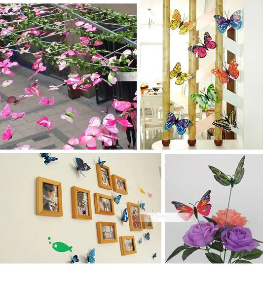 New Style 12Pcs Double Layer 3D Butterfly Wall Stickers Home Room Decor Butterflies For Wedding Decoration Magnet Fridge Decals SS69