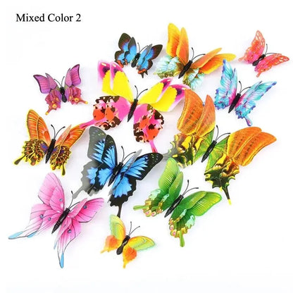 New Style 12Pcs Double Layer 3D Butterfly Wall Stickers Home Room Decor Butterflies For Wedding Decoration Magnet Fridge Decals SS69 7.69 Mixed Color 2