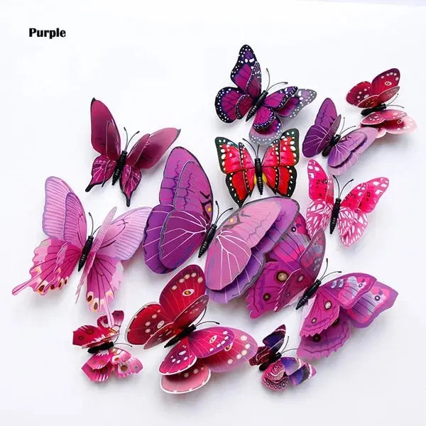 New Style 12Pcs Double Layer 3D Butterfly Wall Stickers Home Room Decor Butterflies For Wedding Decoration Magnet Fridge Decals SS69 7.69 Purple