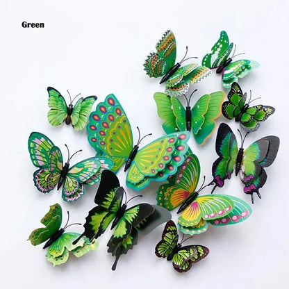 New Style 12Pcs Double Layer 3D Butterfly Wall Stickers Home Room Decor Butterflies For Wedding Decoration Magnet Fridge Decals SS69 7.69 Green