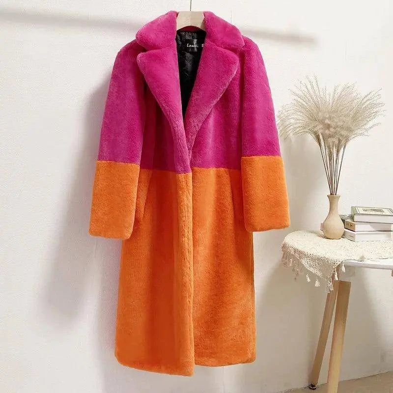 New Women Contrast Color Mink Faux Fur Coat Winter Fur Lady Long Coat искусственная шуба SS69