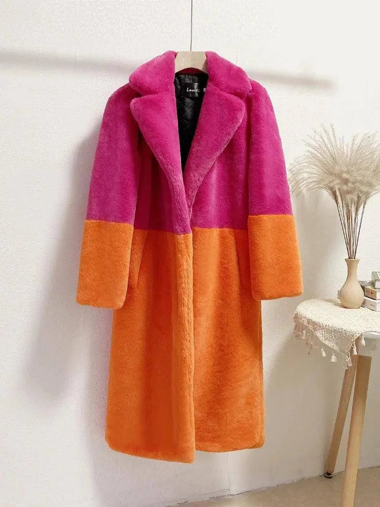 New Women Contrast Color Mink Faux Fur Coat Winter Fur Lady Long Coat искусственная шуба SS69