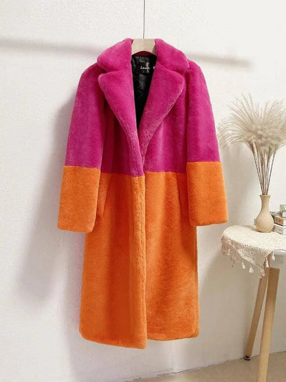 New Women Contrast Color Mink Faux Fur Coat Winter Fur Lady Long Coat искусственная шуба SS69