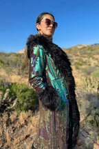 New Women's Faux Fur Coat Sequin Patchwork Coat Reflective And Color-Changing Autumn Winter Windproof Warm Coat SS69