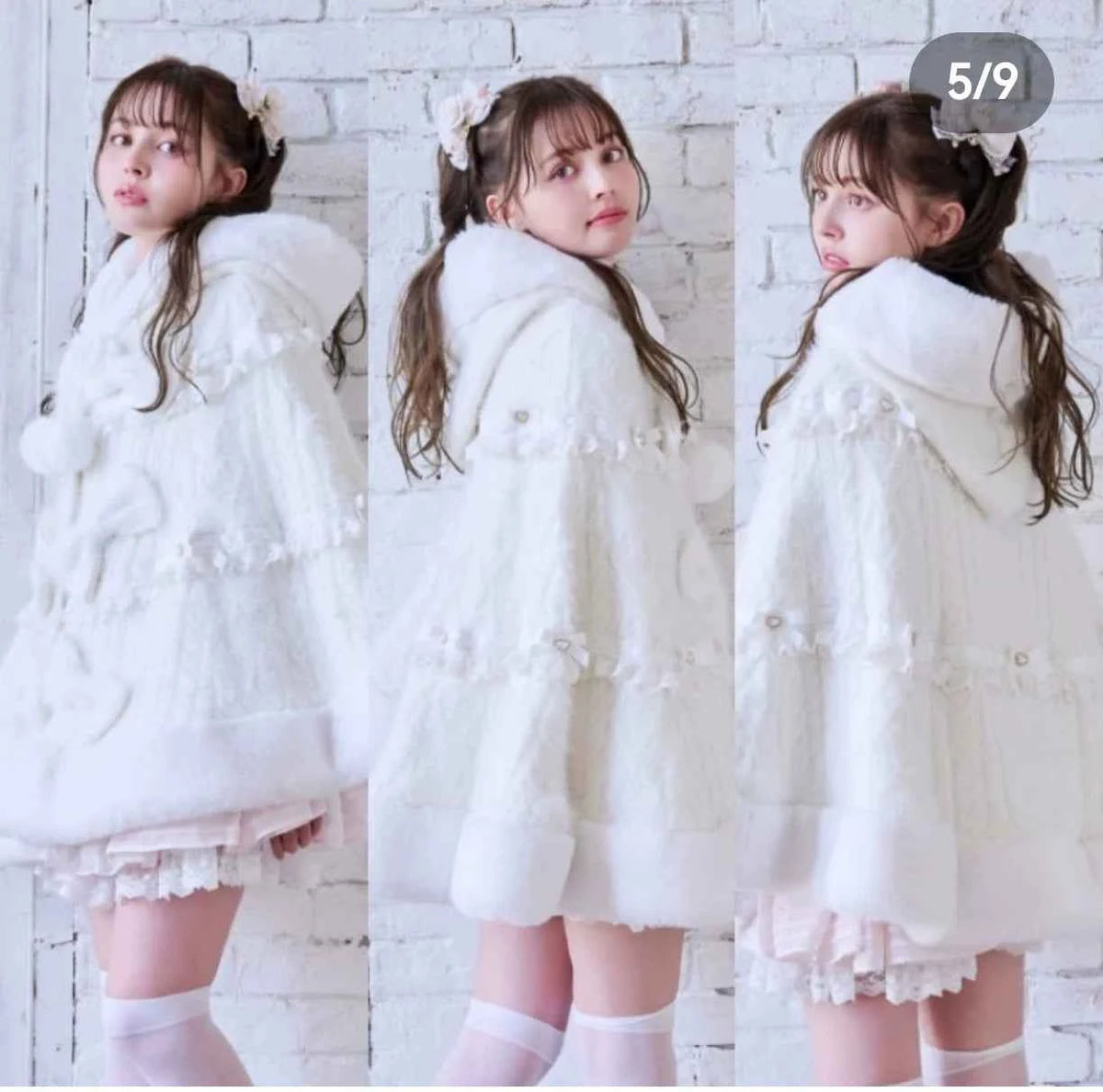 Japanese Sweet Soft Thick Women's Double-Layer Big Ribbon Hooded Knitted Cloak 3 Colors Autumn and Winter Ponchos Warm Jacket