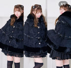 Godivana Faux Rabbit Fur Cape Coat with Rhinestone Bow