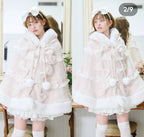 Godivana Lolita Faux Fur Cape Coat with Bow & Rhinestones