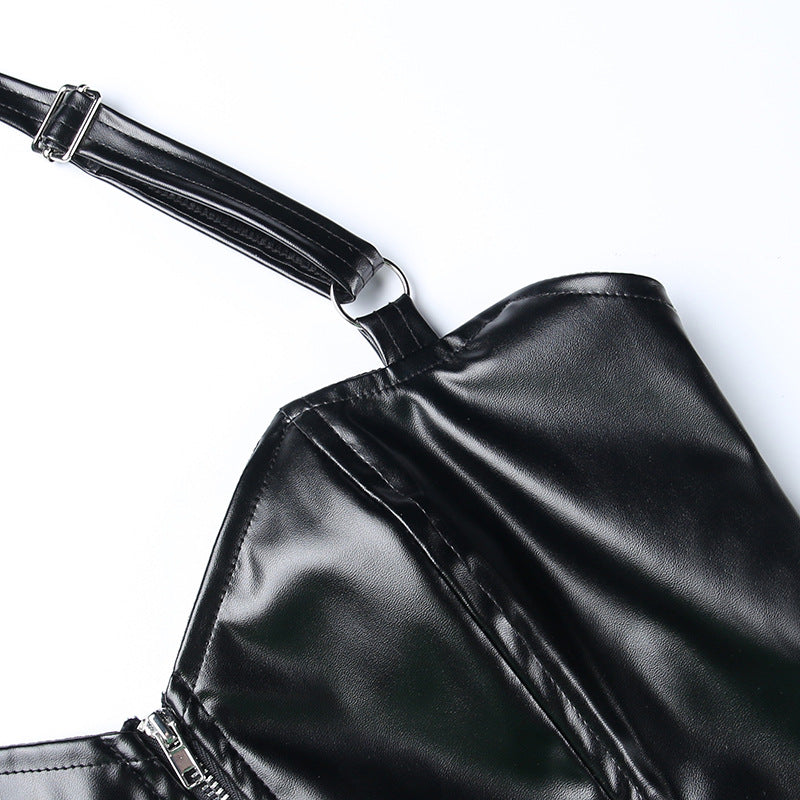 Punk Faux Leather Cropped Jacket with Rivets - Women's Streetwear