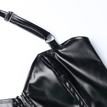 Punk Faux Leather Cropped Jacket Women Spring 2024 Streetwear Sexy Slim Fit Rivet PU Blouse Top