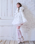 Godivana Lolita Faux Fur Cape Coat with Bow & Rhinestones