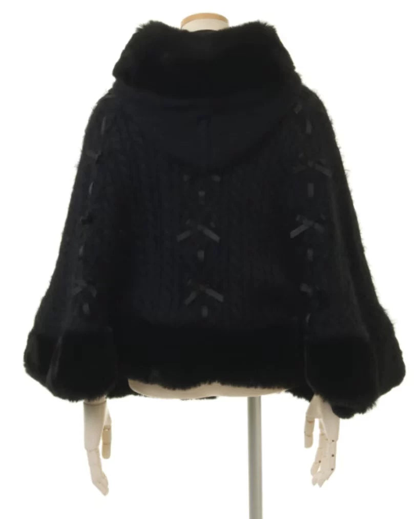 Godivana Lolita Faux Fur Cape Coat with Bow & Rhinestones