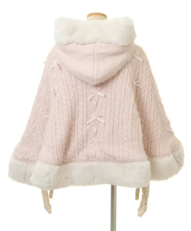 Godivana Lolita Faux Fur Cape Coat with Bow & Rhinestones