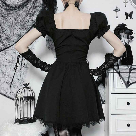 AltGoth Vintage Gothic Princess Dress Women Dark Harajuku Lace Up Cross Corset Dress Streetwear Partywear Lolita Dress Female