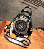 Genuine Leather Boston Bag with Embroidery - Medium