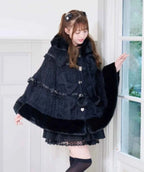Japanese Sweet Soft Thick Women's Double-Layer Big Ribbon Hooded Knitted Cloak 3 Colors Autumn and Winter Ponchos Warm Jacket