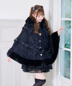 Godivana Faux Rabbit Fur Cape Coat with Rhinestone Bow