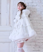Godivana Lolita Faux Fur Cape Coat with Bow & Rhinestones