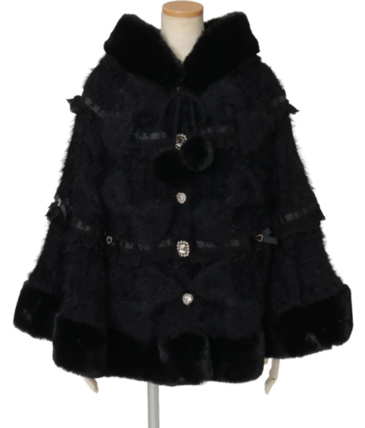 Godivana Lolita Faux Rabbit Fur Cape Coat with Rhinestone Bow and Hood