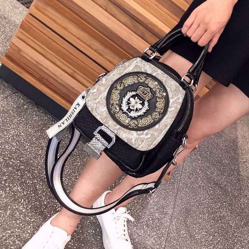 Super Hot Hot Rhinestone Backpack Women's 2025 New Fashion Women's Backpack High-end Genuine Leather Crossbody Bag Light Luxury