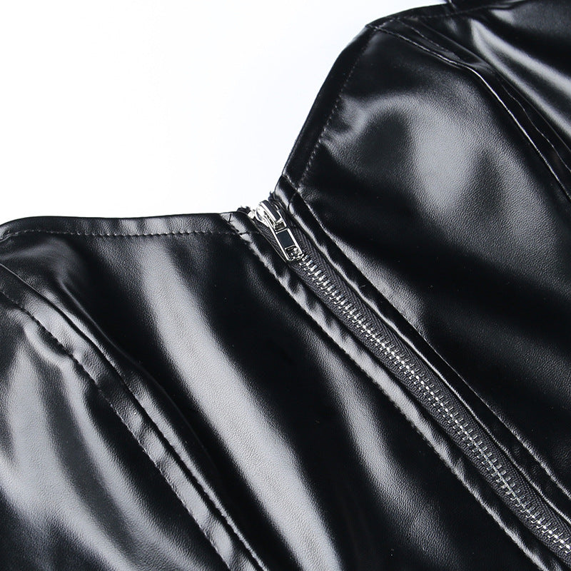 Punk Faux Leather Cropped Jacket with Rivets - Women's Streetwear