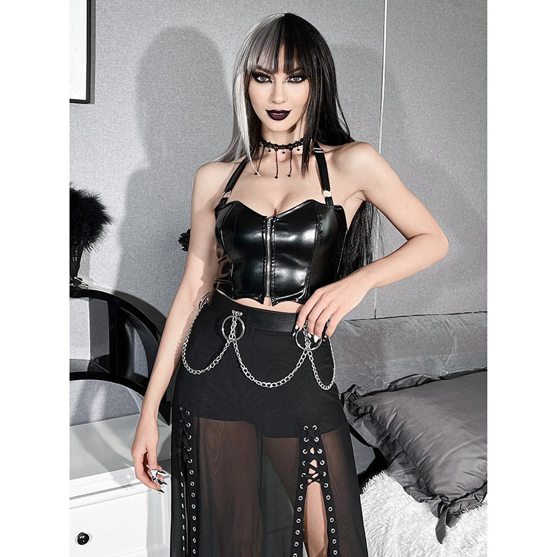 Punk Faux Leather Cropped Jacket with Rivets - Women's Streetwear
