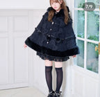 Godivana Faux Rabbit Fur Cape Coat with Rhinestone Bow