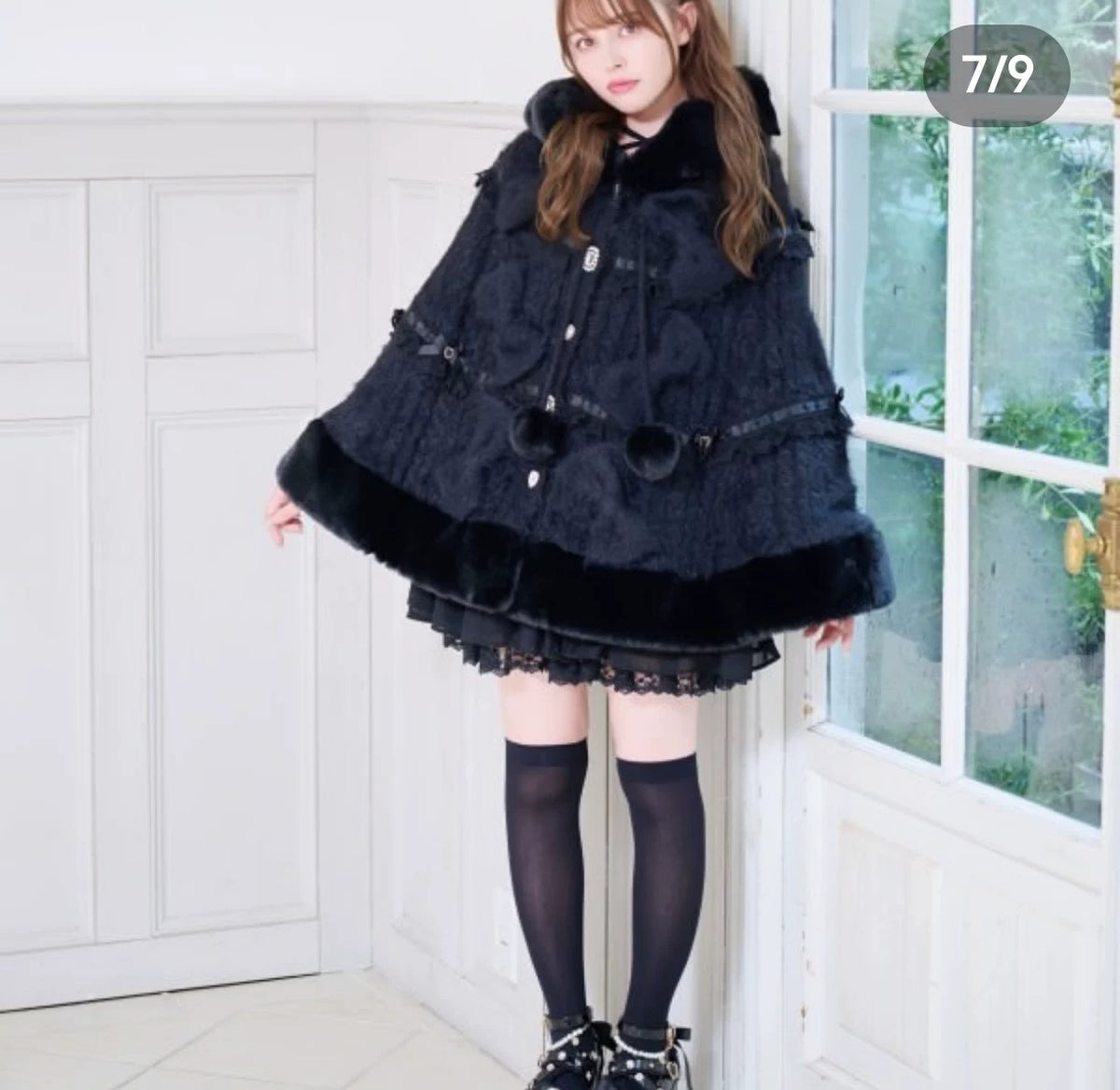 Godivana Faux Rabbit Fur Cape Coat with Rhinestone Bow